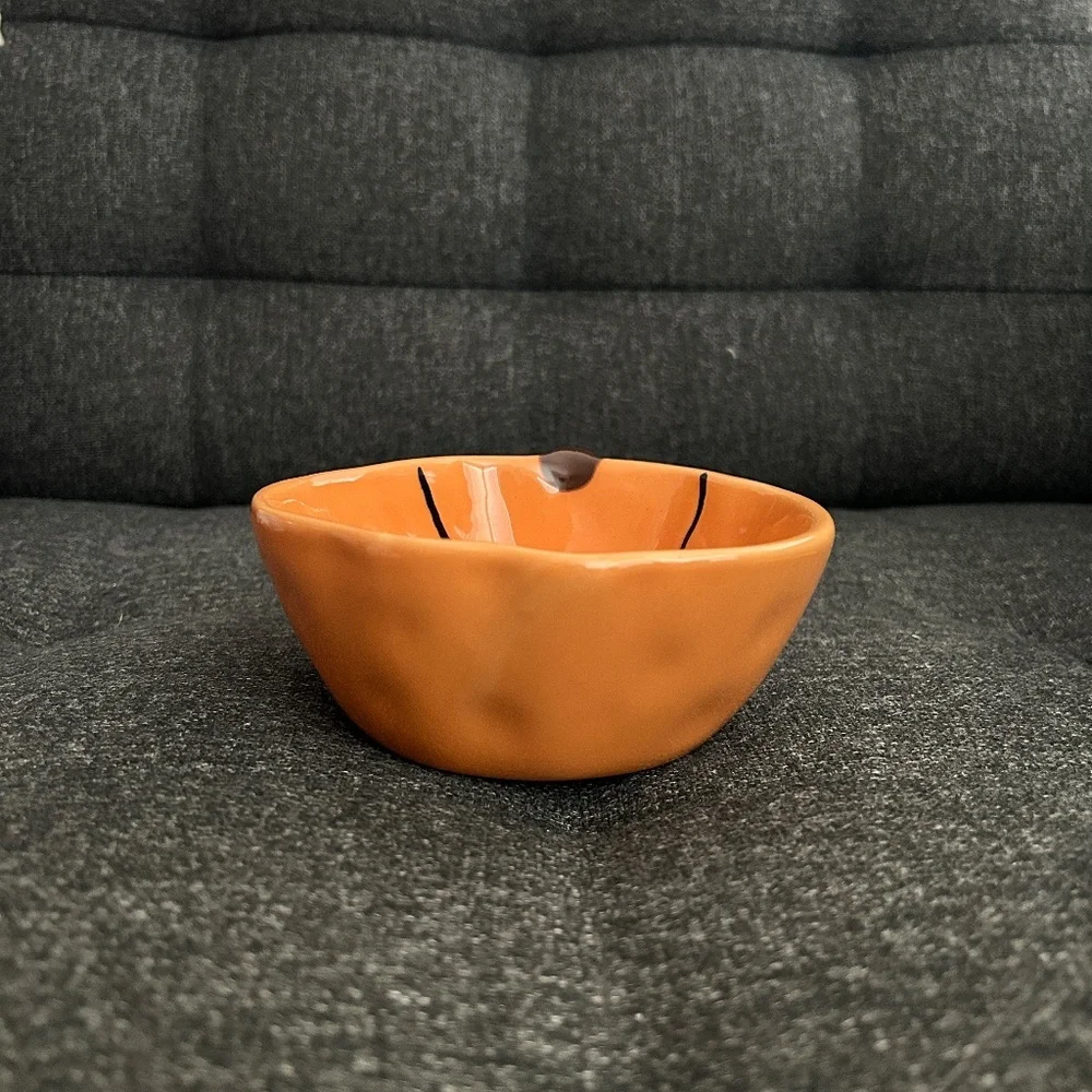 Pottery Barn Orange Pumpkin Spooky Candy Bowl